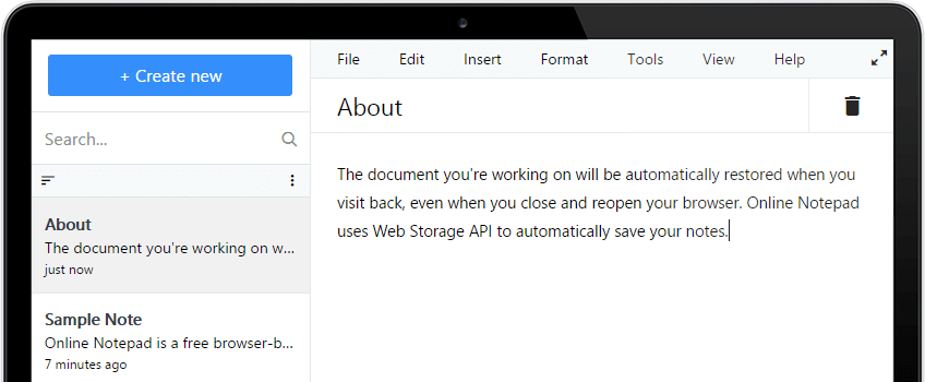 Lipseo Online Notepad Screenshot